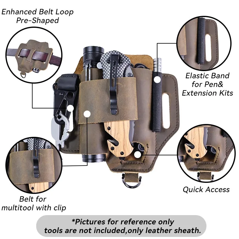 RIYAO-Étui à couteaux pliants pour outils d\'extérieur, support multi-outils, sac ceinture EDC, poche DulWaist, housse de lampe de poche, cuir