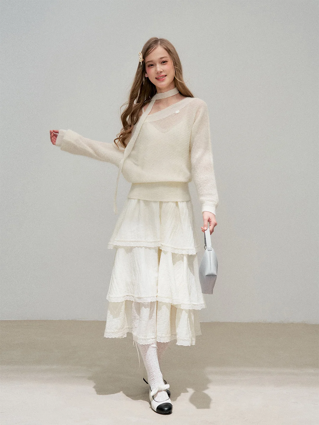 

6DEWS Foggy Girl round Ne Knitted Sweater oulder Bared Soft Versatile Long Sve Autumn Winter Spring Soft Cozy Sweater