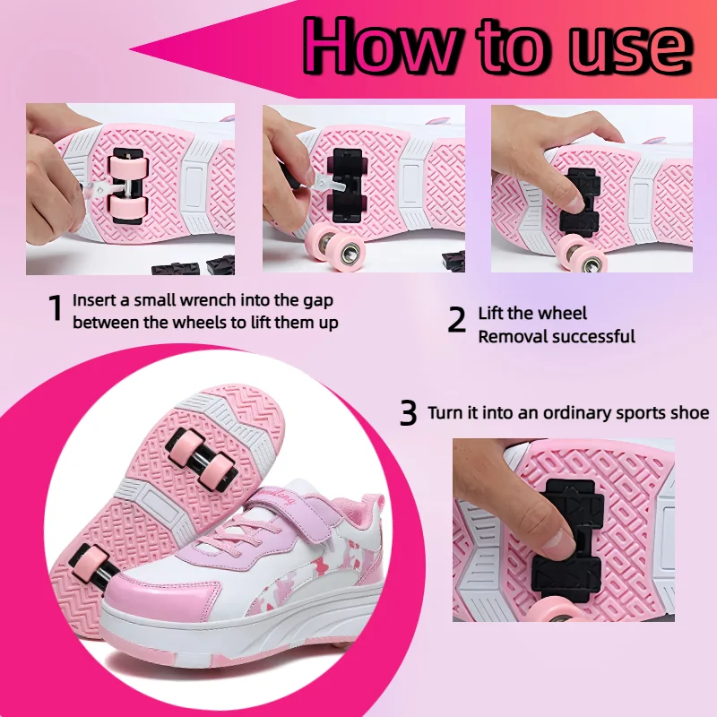 

Girls 4 Roulette Shoe - Adjustable Hook & Loop, Breathable Leather Unisex Kids Roller Skates for Beginners Perfect Gift