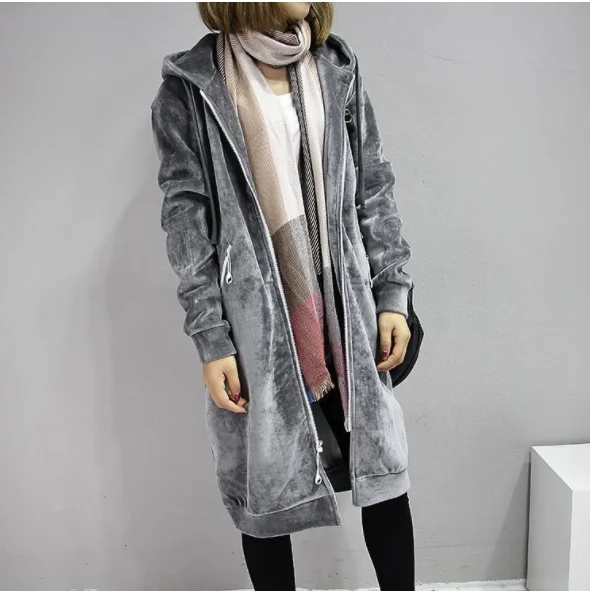 New 2023 Autumn Thick Warm Hooded Basic Coats Women Sweatshirts Casual Loose Lady Winter Long Black Winter Fleece Hoodies Femme