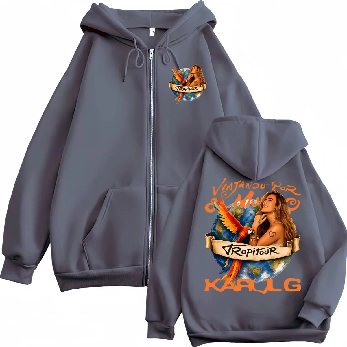Karol G Tropicoqueta Tour 2026 Grafik-Reißverschluss-Hoodie High-Street-Mode-Trend Zip-Up-Pullover Unisex Lässige Weite Sweatshirts – Detail 4