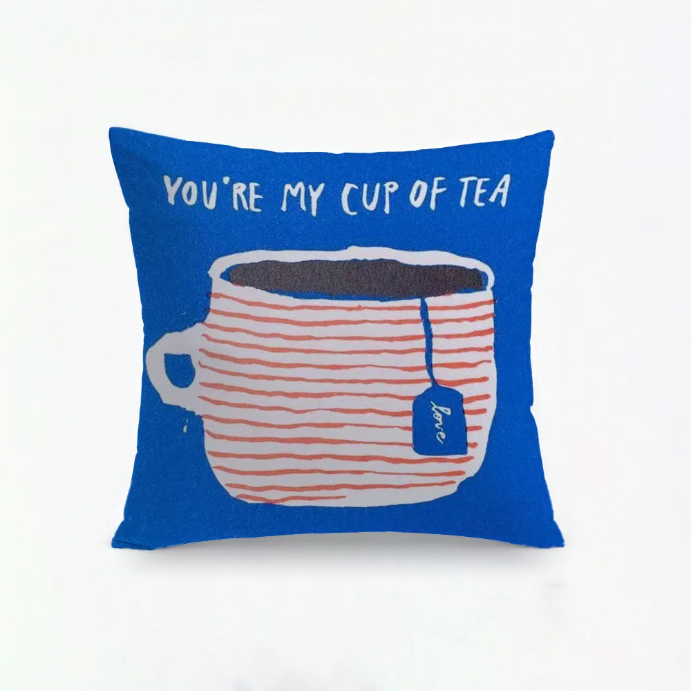 1pc Pillowcase, Colorful British Teacup Cushion Cover, Single-Sided Printed Pattern, with Zipper Closure, Short Plush Pillowcase, Machine Washable, Polyester Fiber Material, Very Suitable for Home, Office, Sofa, Bed. Pillow Insert Not Included