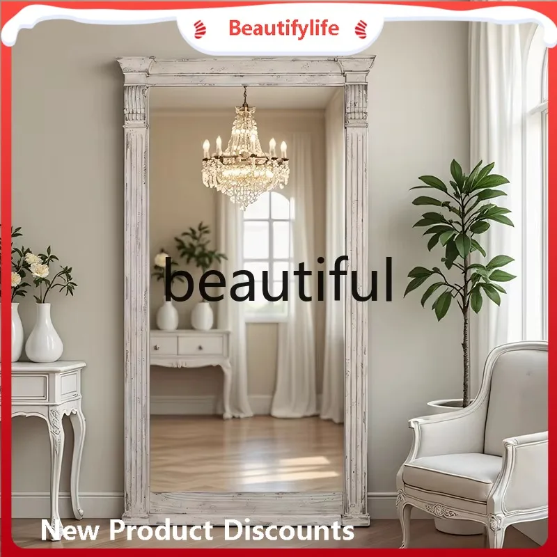 A179 French retro full-length mirror European-style cloakroom full-length mirror old classical home bedroom floor