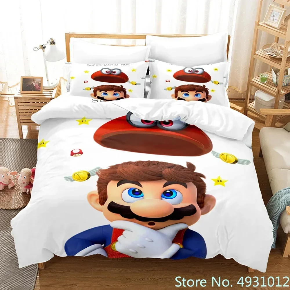 2024 Anime Super Mario Bedding Set Quilt Cartoon Duvet Cover Comforter Pillowcase Bedclothes Children Kids Boy Bed Bedroom Set