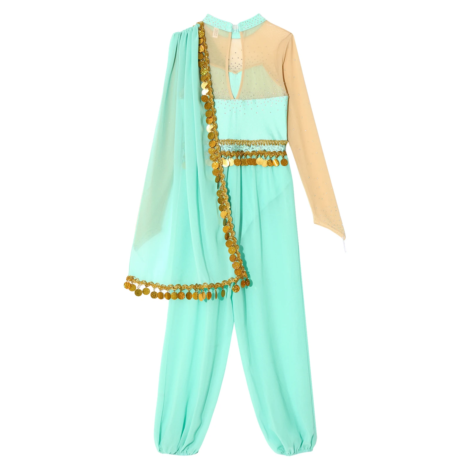 

Halloween Egypt Indian Oriental Arabian Princess Cosplay Bellywood Costume Jasminse Drapey Sequin Tulle Rompers Fairy Tale Arab