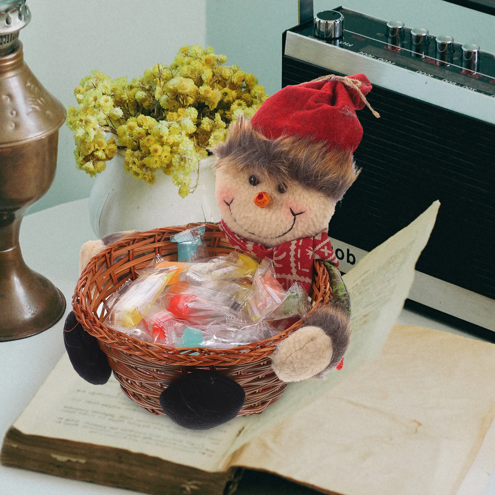 

Xmas Candy Storage Basket Snowman Gift Basket Holiday Party Holder Christmas Decoration Candy Holder Gift Ornament