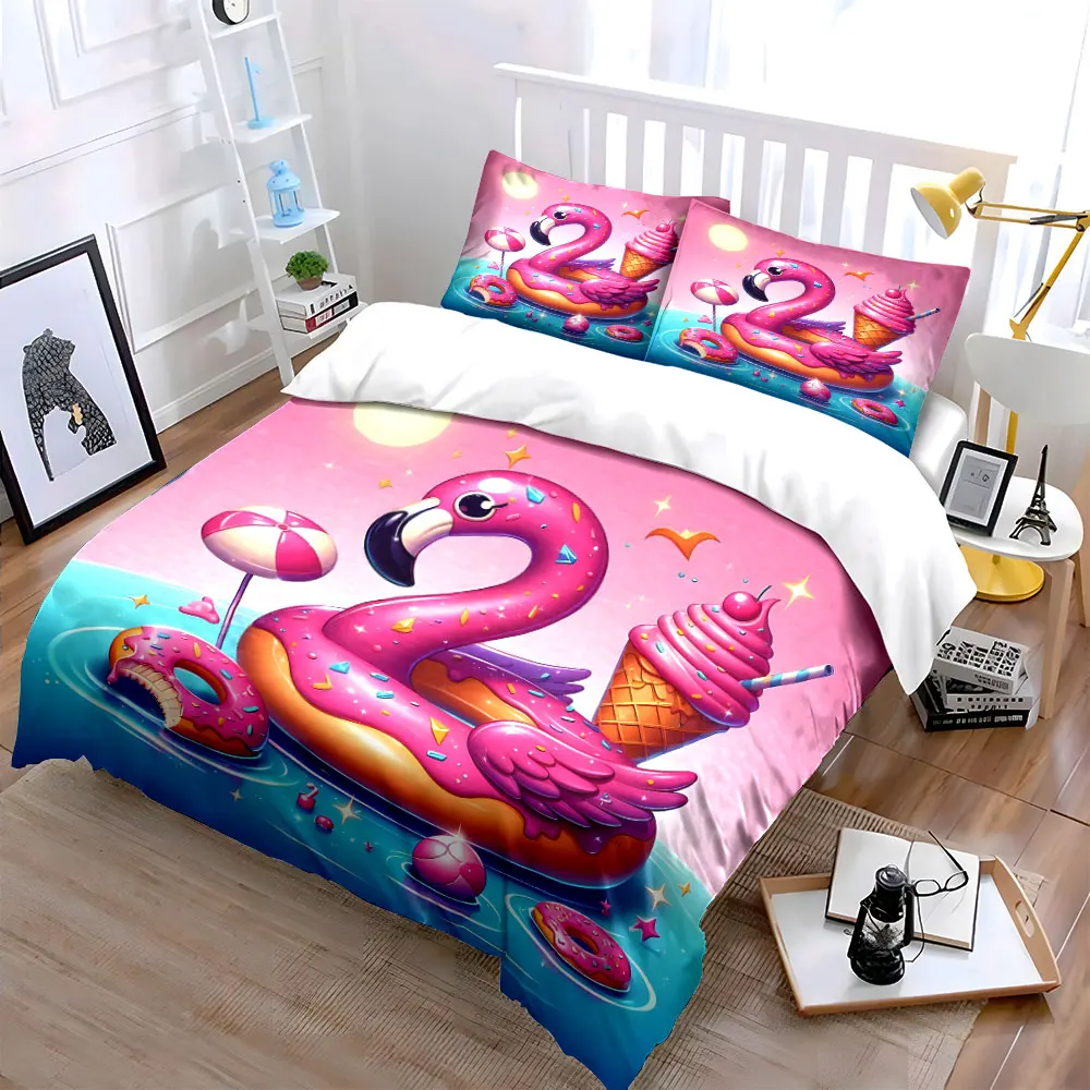 Pink Flamingo Pool Set Multiple sizes kid's and adults' bedroom Exquisite 3PC bedding set, gift