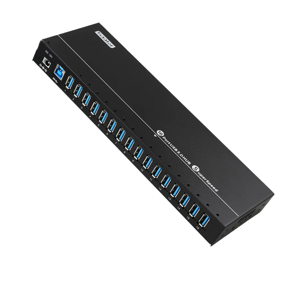 Sipolar A316 120W Powered 16 Ports USB 3.0 Data Syncs and Charging Hub 1.5A Output Charger for Phones HDD SSD Bitcoin Miniers