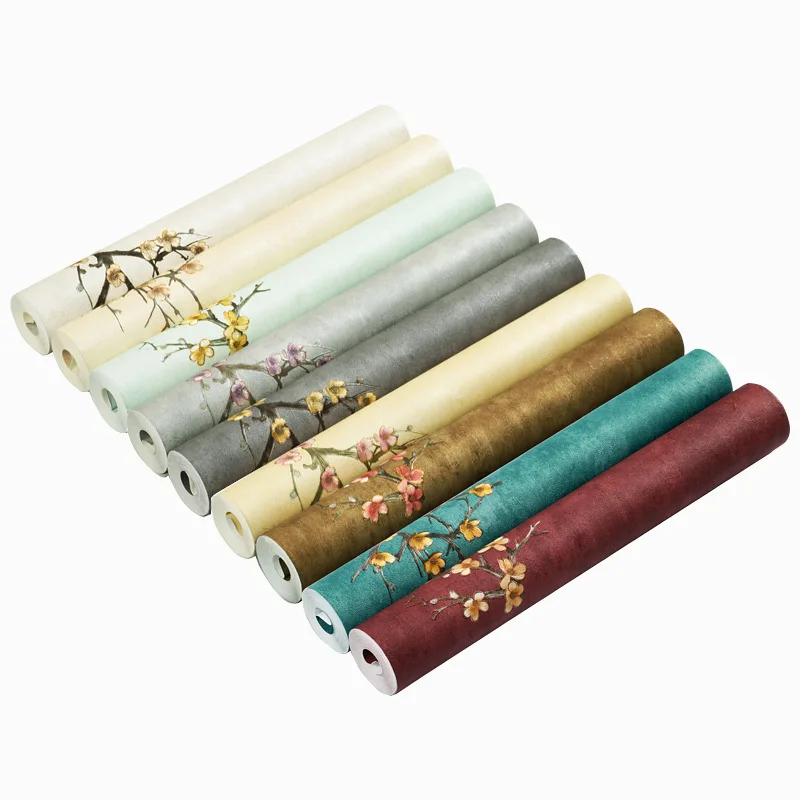 New Chinese Style Plum Blossom Zen Wall Mural for Tea Room Hotel Restaurant Vintage China Design Peel and Stick Free Wallpaper