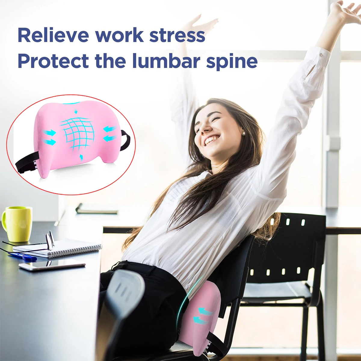 Lumbar Support Pillow for Office Chair Car Lumbar Pillow Relief Back Cushion with Adjustable Straps Ergonomic Chair Back Pillow