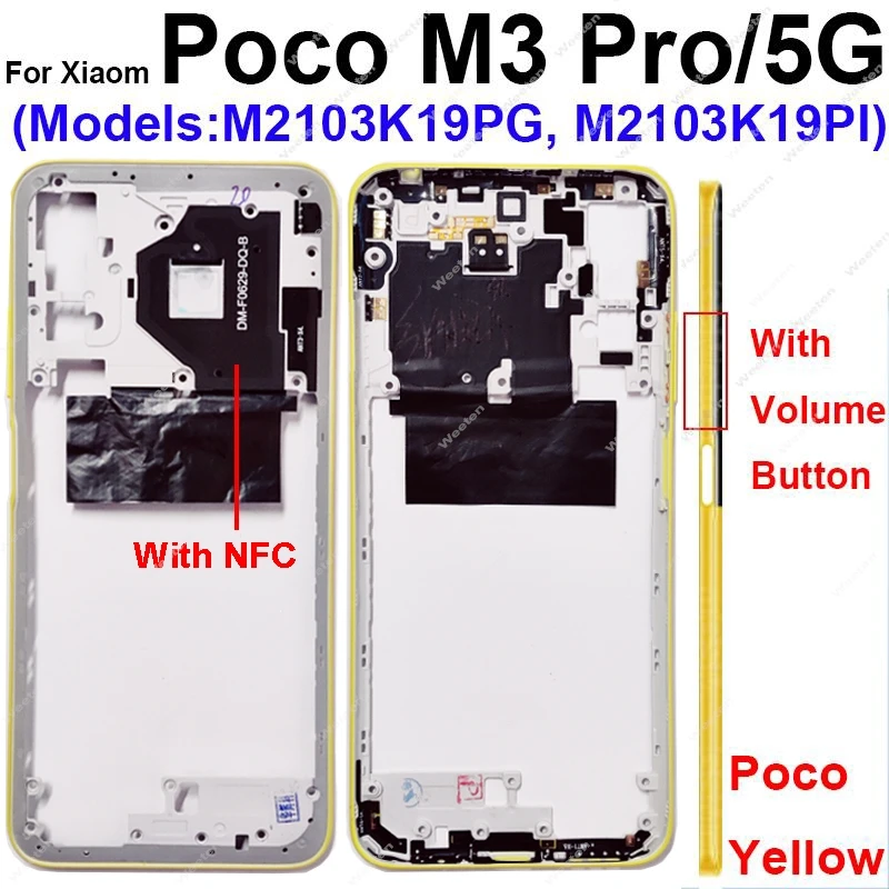 Middle Frame Housing For Xiaomi Pocophone POCO M3 Pro M3 Pro 4G/5G Middle Frame Holder Cover Bezel Parts