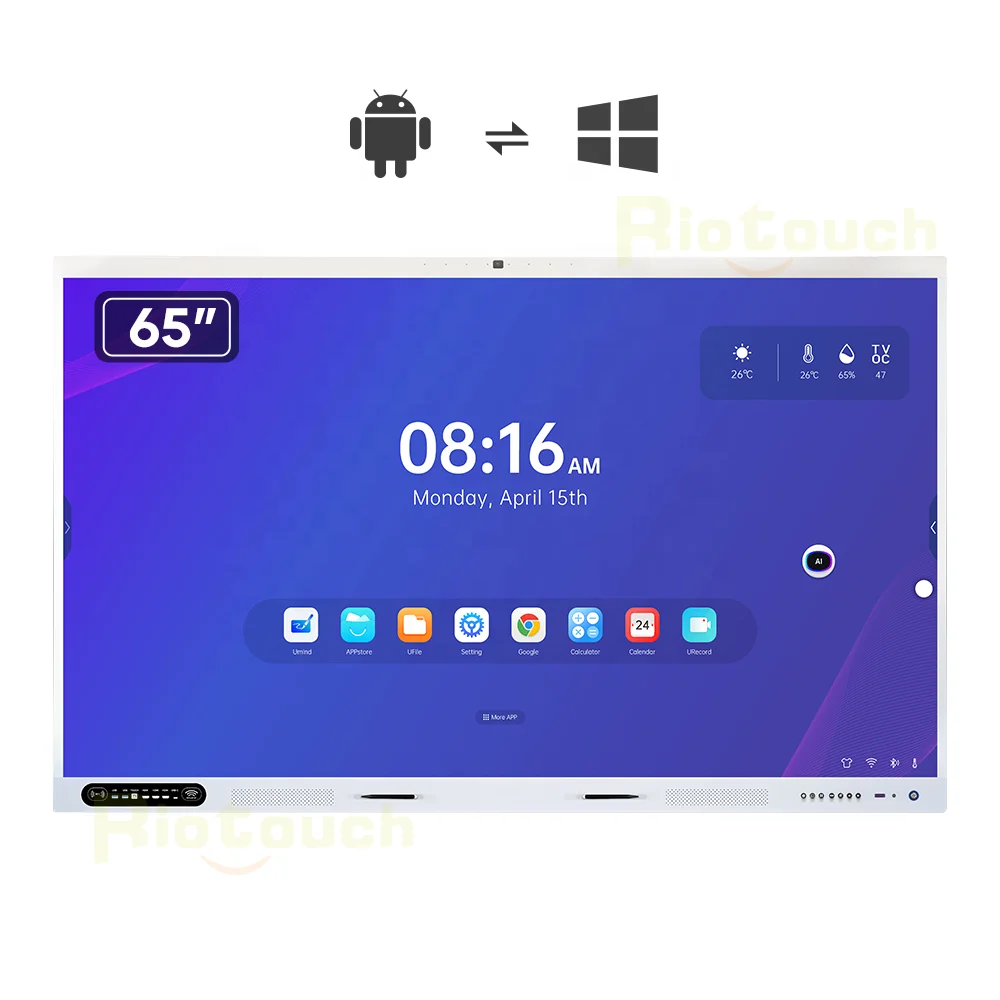 4K UHD 98 Polegadas Conferência Reunião Painéis de Toque Interativos Display Inteligente com 48 Megapixels AI e 8 Micrófonos de Matriz