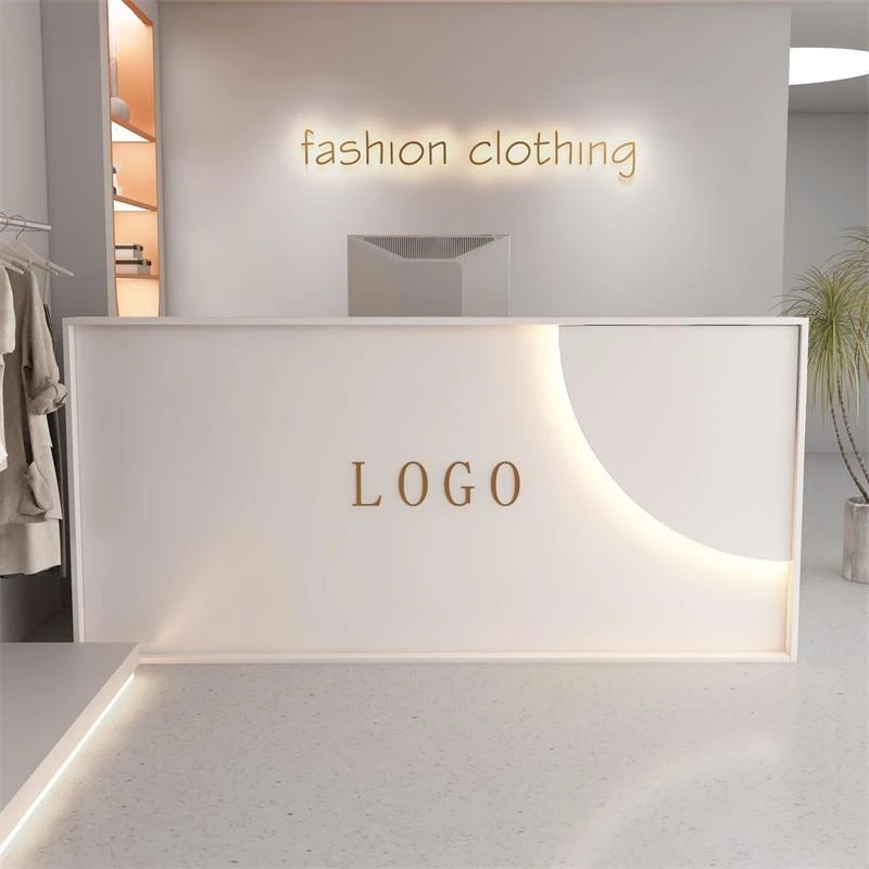 Illuminated White Reception Desks Minimalist Design Small Modern Reception Desks Front Luxury Mostrador Negocio Bar Furniture