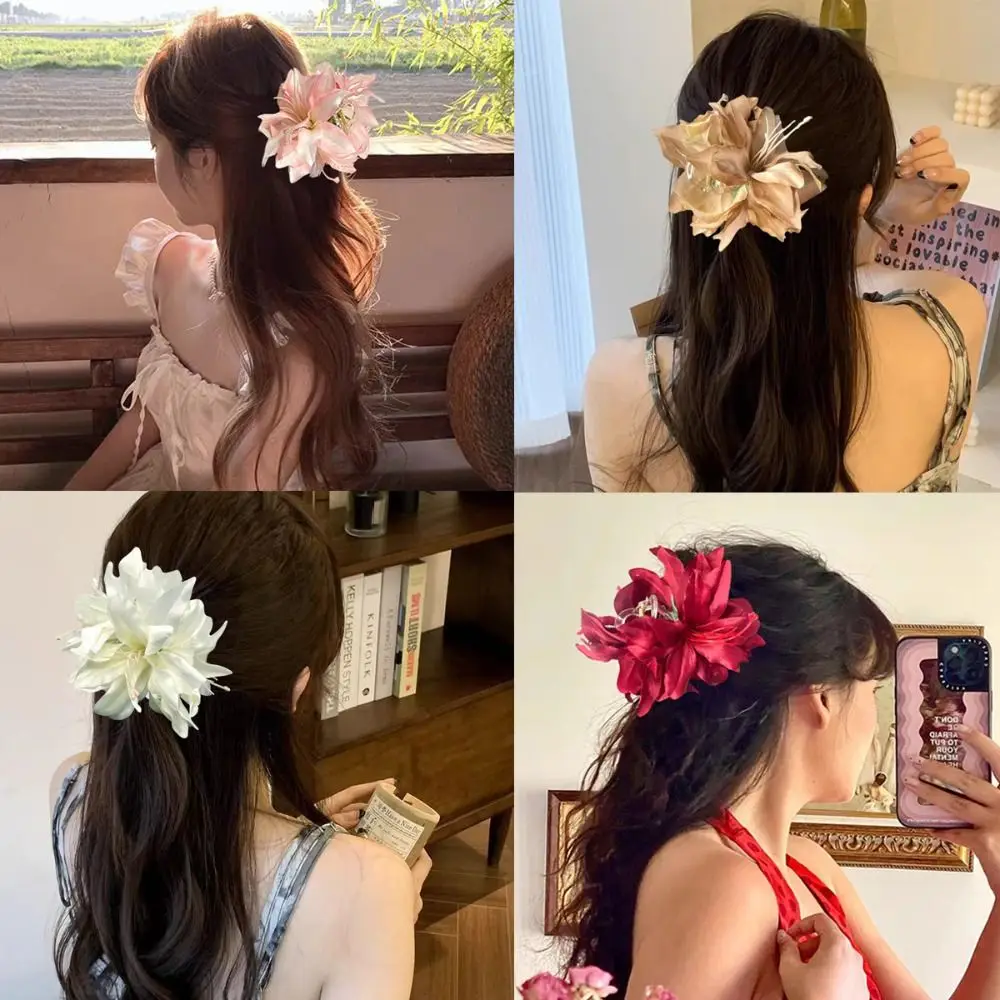 

Korean Style Simulation Flowers Hair Claw Elegant Fairy Sweet Hair Catches Colorful Ponytail Holder Floral Shark Clip Bridal