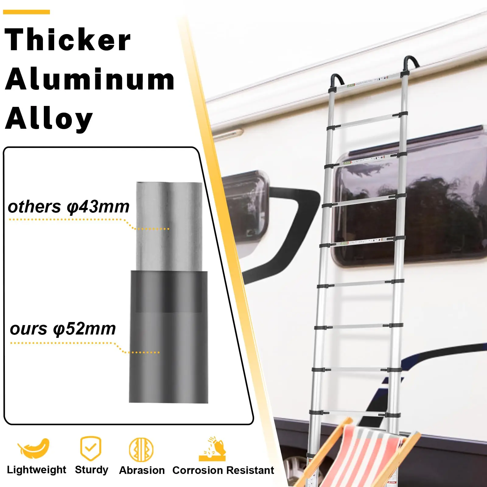 แบบพกพา 200 ซม.-ยืดได้อลูมิเนียมบันไดลื่นฟุตและตะขอที่มั่นคงสําหรับครัวเรือนทํางานกลางแจ้งและบันได