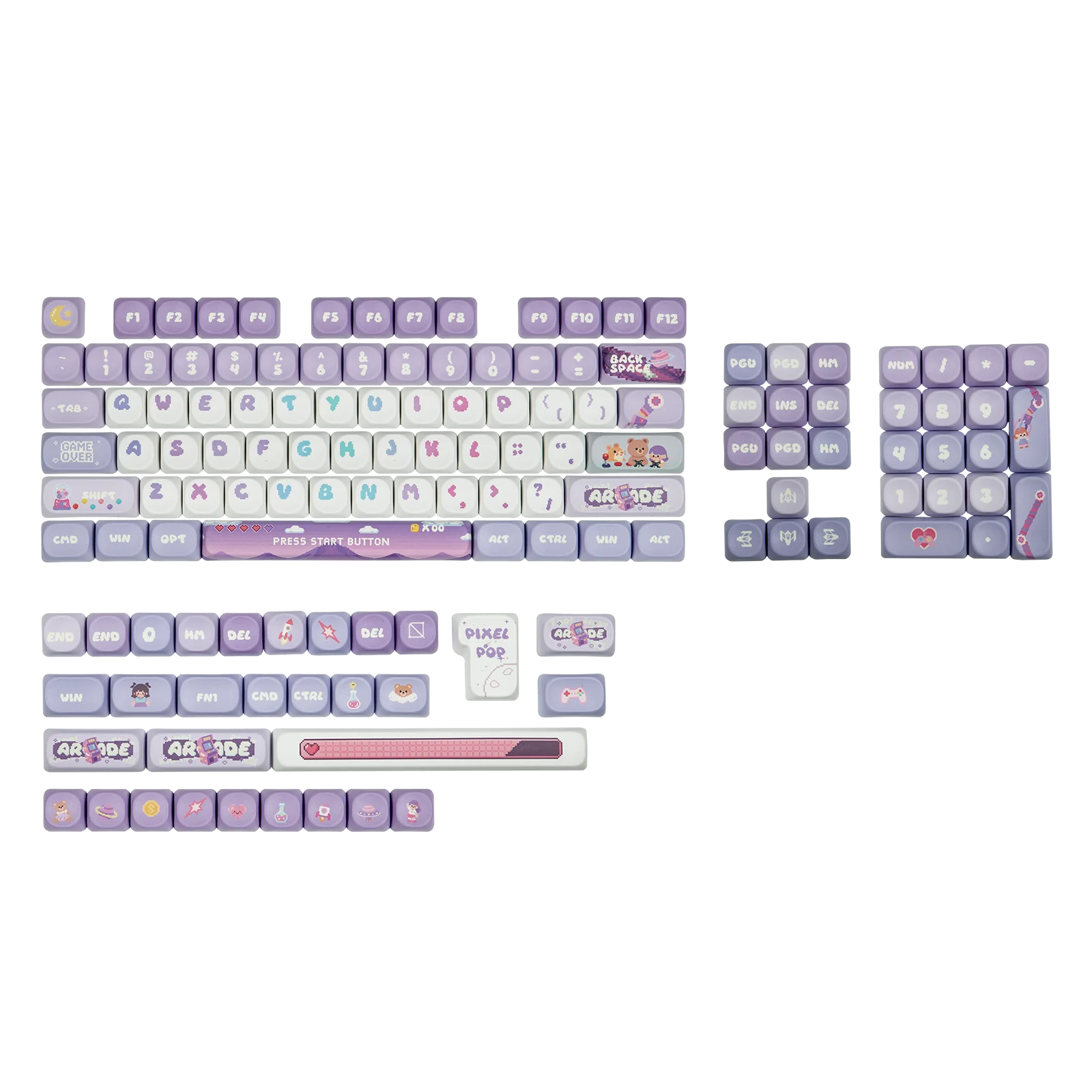 

KiiBOOM X PlanetMars: Purple Pixelpop Arcade Keycap Set 136 MOA Profile 5-Side Dye-Sublimation PBT Keys for Mechanical Keyboard