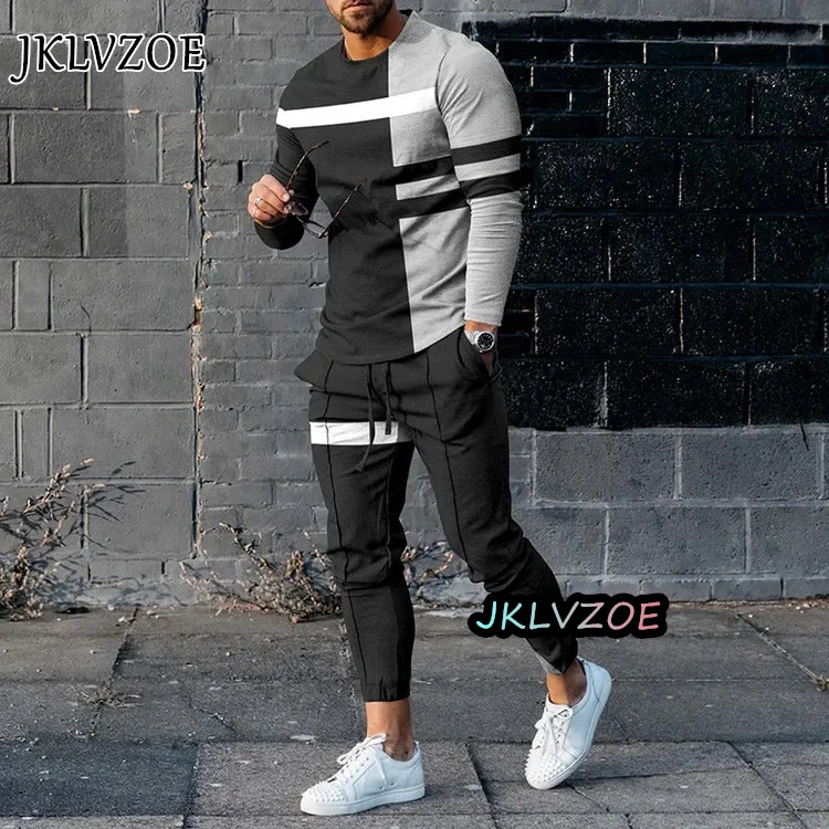 Autumn Fashion Tracksuit For Men 2 Piece Set Outfit Long Sleeve T Shirt+Trousers Casual Suit Sportwear Oversized Male Clothes