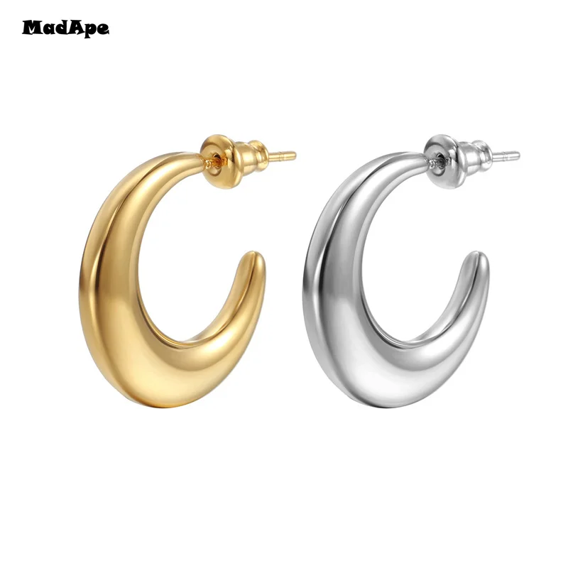 Classic Stainless Steel Ear Buckle for Women Trendy Gold Color Small Large Circle Hoop Earrings Jewelry Accessories