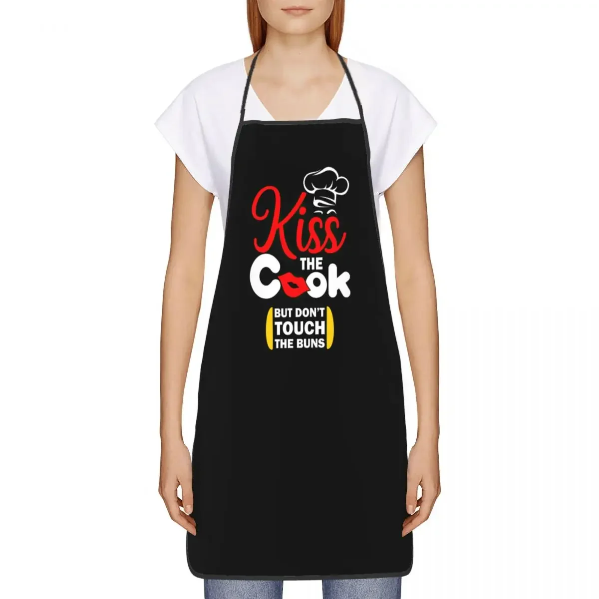 Funny Kiss The Cook Apron Women Men Adult Unisex Kitchen Chef Bib Tablier Cuisine Cooking Baking Painting