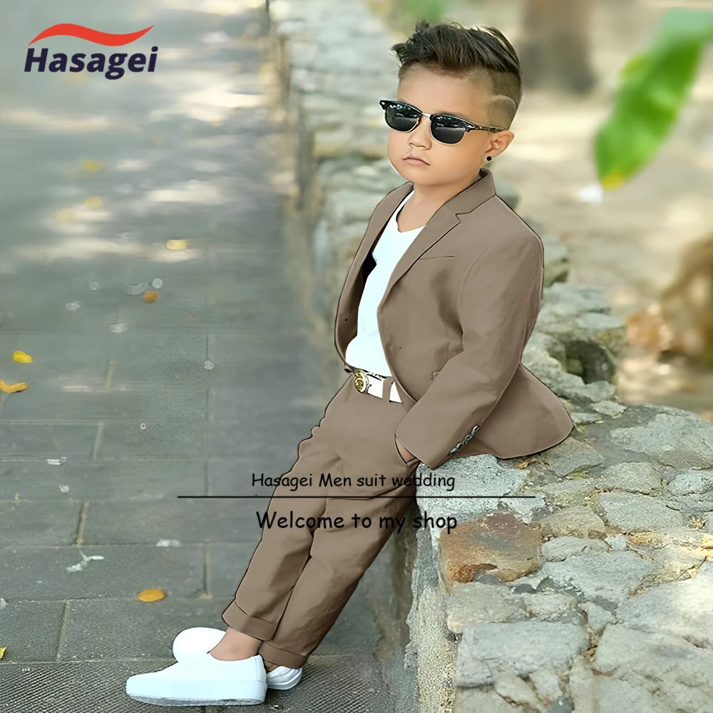 Linen Men\'s Suit 2 Piece Wedding Kids Tuxedo 2-16 Years Old Customized Blazer Khaki Clothes