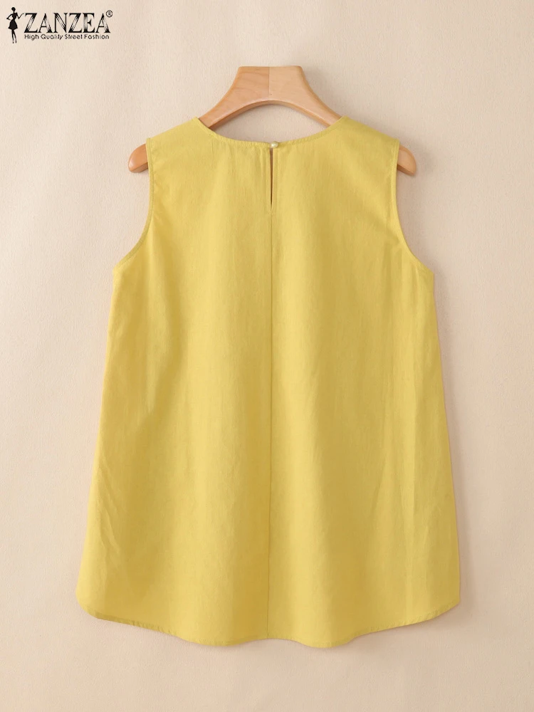 2025 ZANZEA été Camis femmes sans manches imprimé Blouse Vintage coton débardeurs hauts décontracté col rond ample vacances chemise Mujer Femme