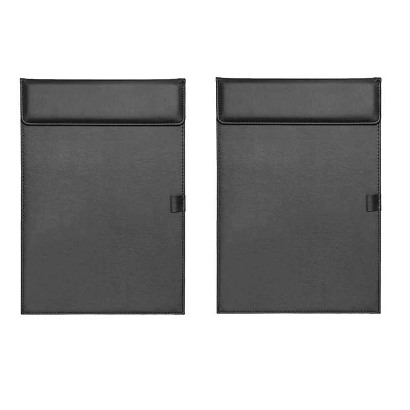 Desktop File PU Leather Folder A4 Meeting Clipboard Office Meeting Board Clip Black Data Binder With Pen Cover 2PCS Easy To Use