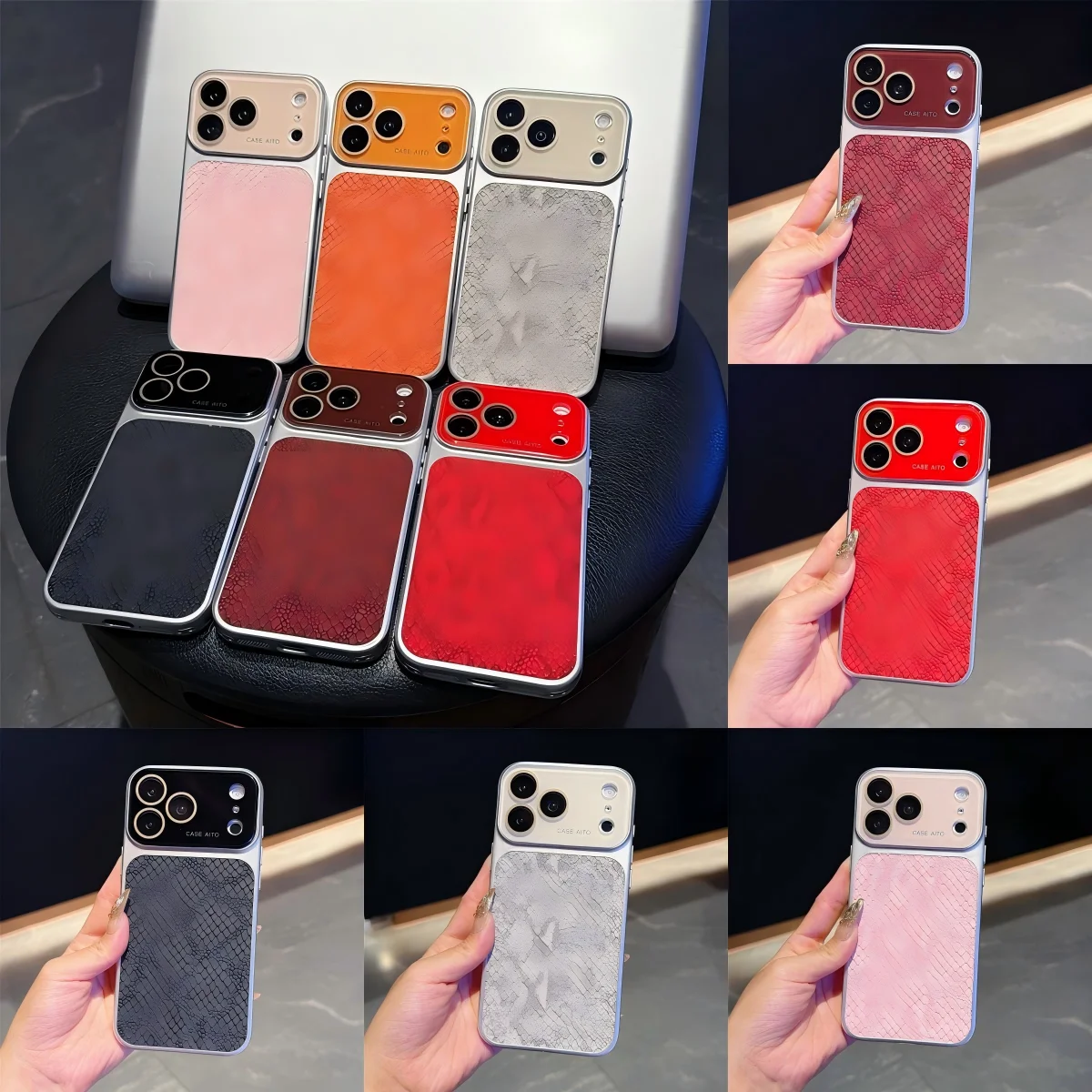 Luxury Crocodile Grain Large Viewing Window Phone Case For iPhone 18 17 Air 16 15 14 13 12 11 ProMax Dustproof Hard Skin texture