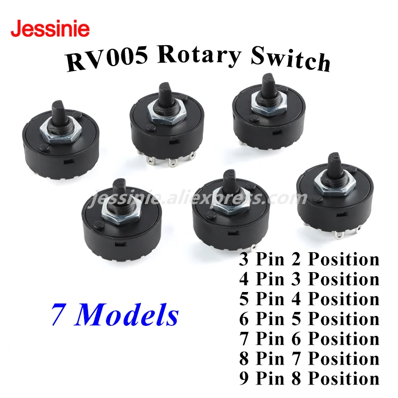 1PCS RV005 Round Rotary Switch 3 4 5 6 7 8 9 Pin 2 3 4 5 6 7 8 Gear Multi Position Knob for Teapot Blender Power Switch 14MM