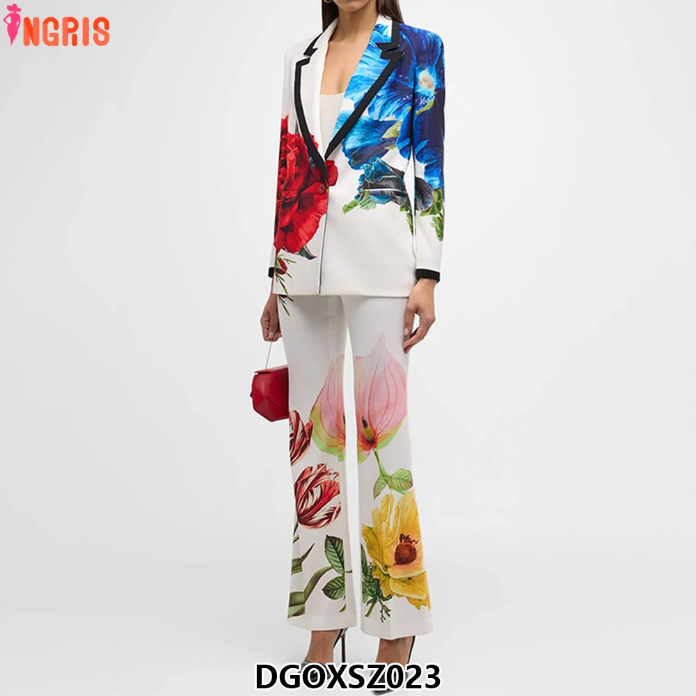 

New Style Formal Suit Set Women Elegant Printed Blazer Flared Pants Two Piece Set-DGOXSZ023