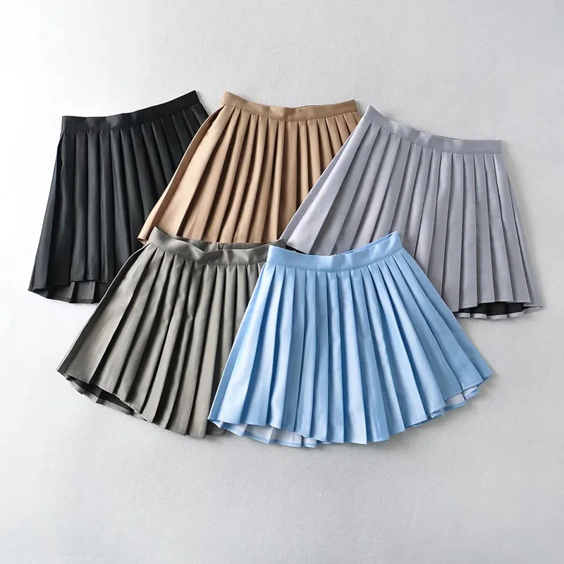 Women Satin Pleated Mini Skirt