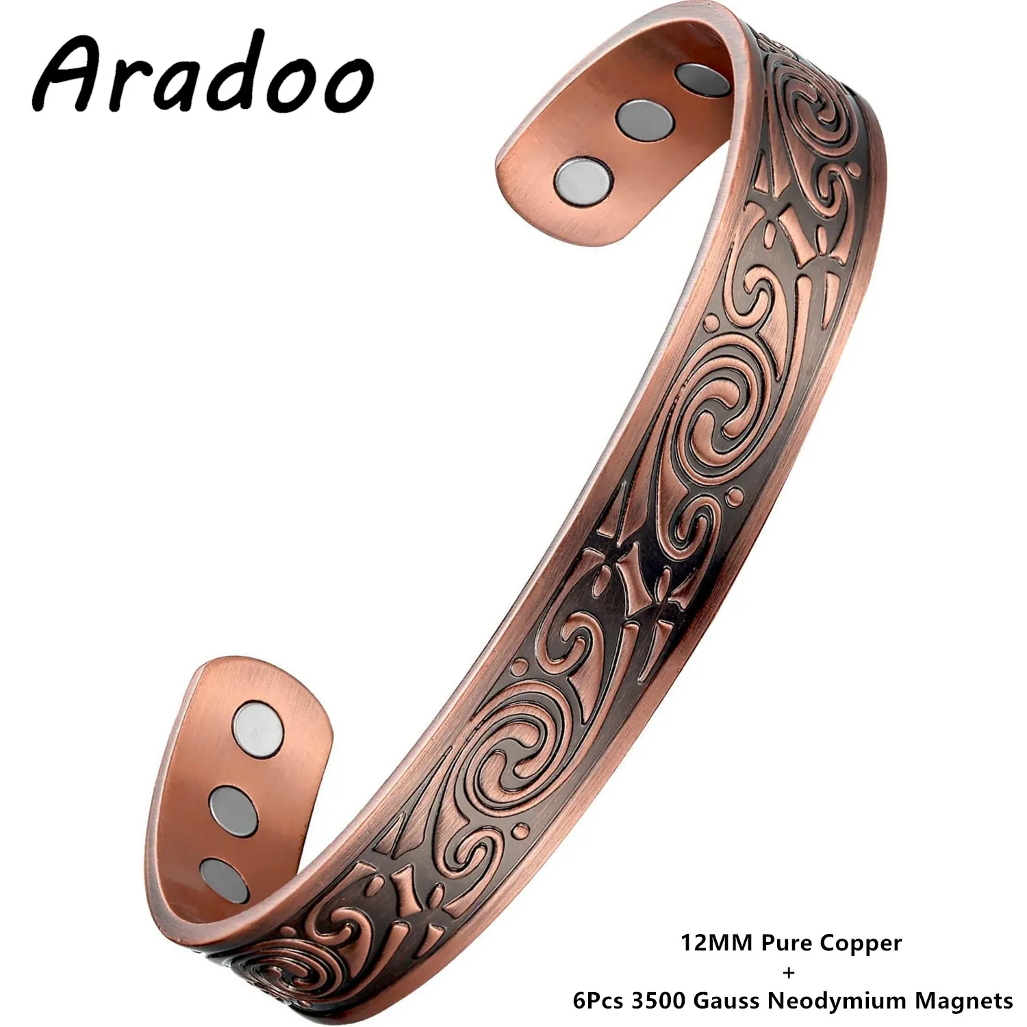 

ARADOO Pure Copper Bracelet for Men Women with 3500 Gauss Magnetic Cuff Bangle Premium Series Jewelry Gift