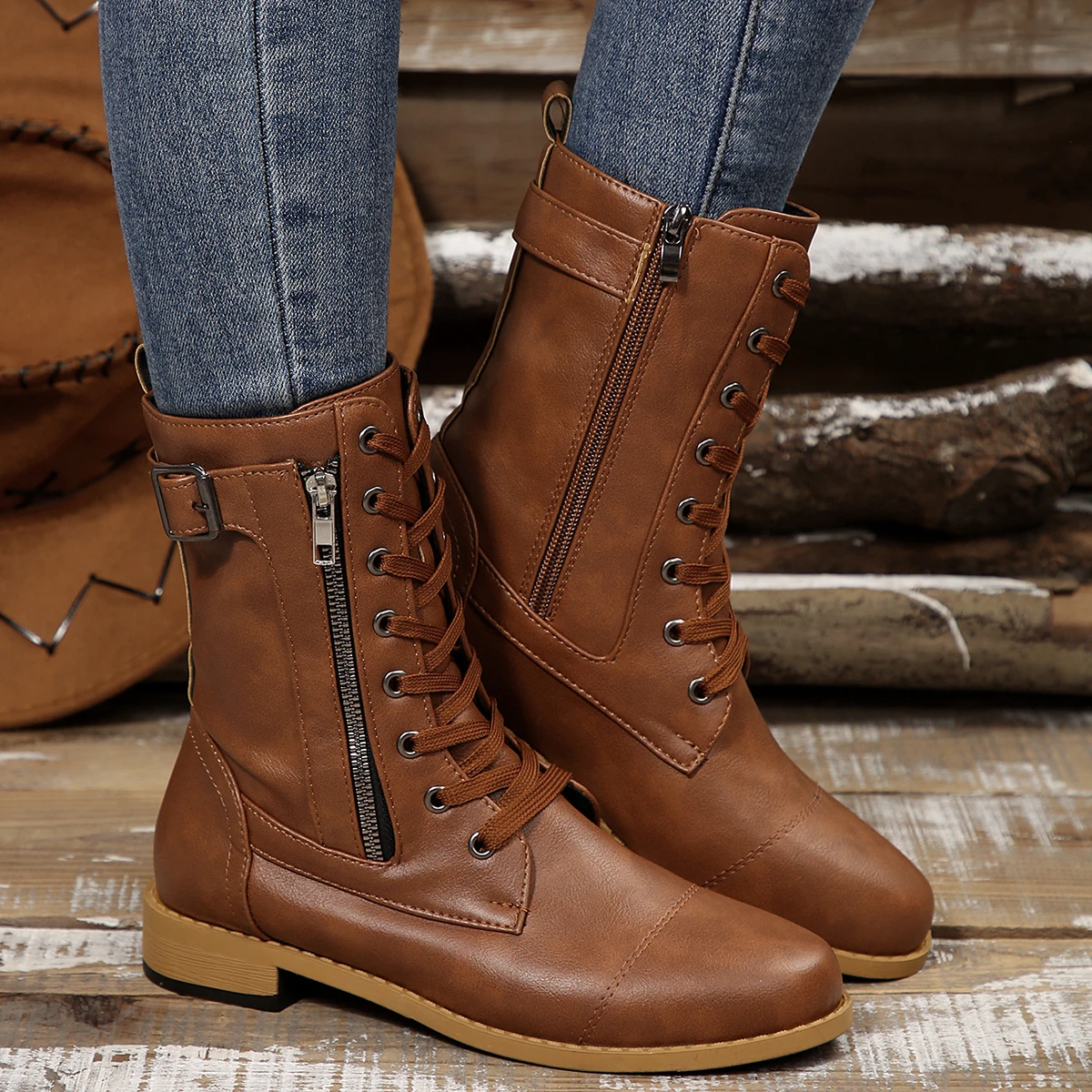 Plus Size 43 Women Boots Retro - Sewing Zipper ulasan dan harga
