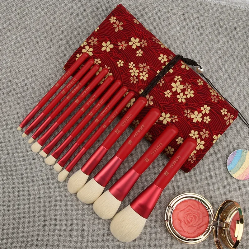 12 pièces rouge blanc pinceaux de maquillage naturel ensemble fond de teint mélange poudre Blush sourcil professionnel fard à paupières Brochas