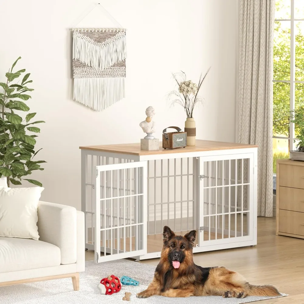 Rustic Heavy Duty Dog Crate Furniture for Extra Large Dogs, Decorative Pet House End Table, Wooden Cage Kennel Furniture Indoor,