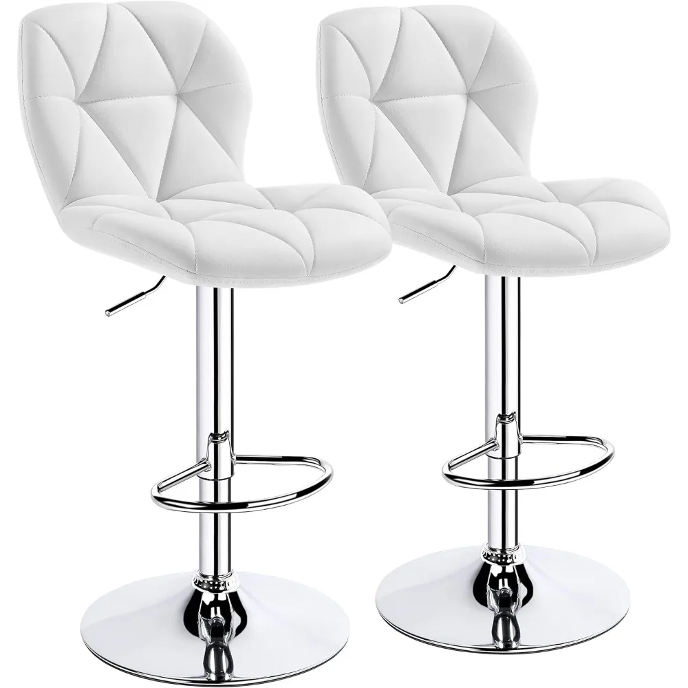 Bar Stools Set of 2 Counter Stool Bar Chairs with Backrest Height Adjustable Swivel Tall Bar Stools Modern PU Leather