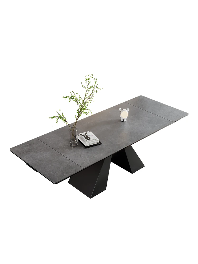 

Italian imported rock plate telescopic modern simple and luxurious multifunctional bright dining table and chair