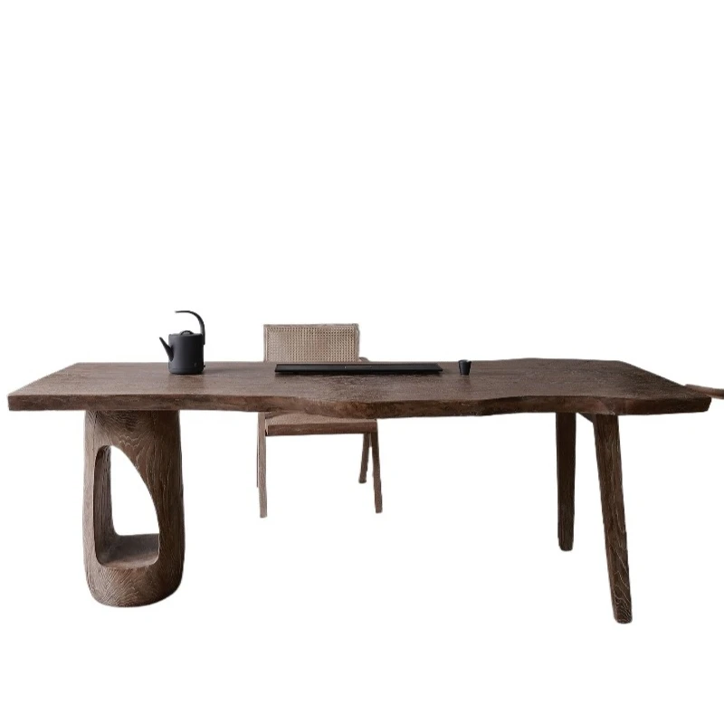 

Ash wood wabi sandy solid wood large board tea table medieval retro tea table desk log weathered large board table