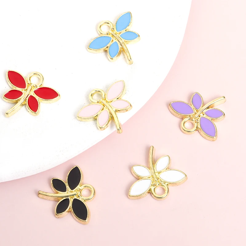 15pcs Cute Multicolored Dragonfly Enamel Charms Necklace Bracelet Anklet Earrings Keychain Brooch DIY Creative Insect Pendants