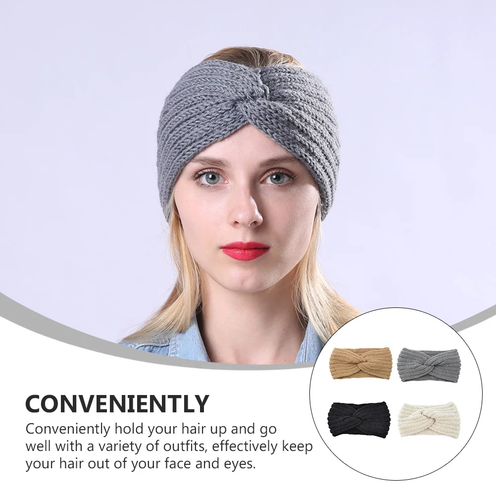 

4Pcs Knotted Cross Hair Band Anti-Skid Warm Comfortable Ear Protective Headwear Convenient Hold Hair Up Various Outfits
