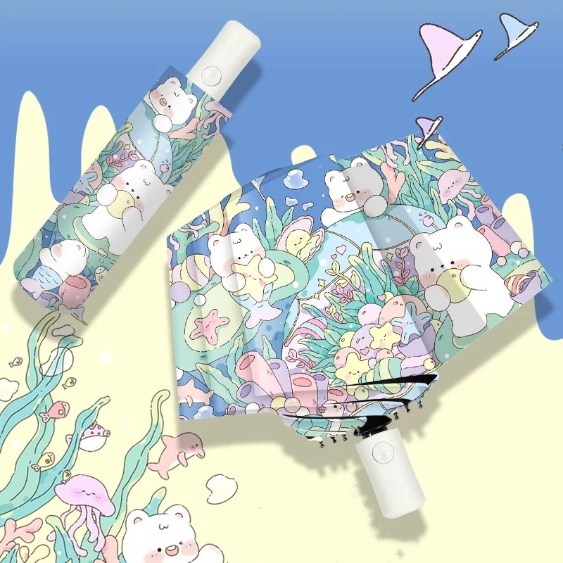 Creative Cartoon Children Umbrella Rain and Shine Sunscreen Dual-Use Automatic Folding Small  Portable UV Umbrellas Wholesale