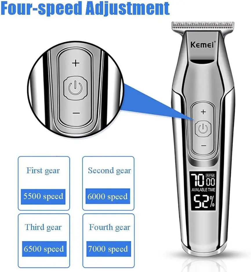 Kemei Professional Hair Clipper Beard Trimmer for Men Adjustable Speed LED Digital Carving Clippers Electric Razor Hair cut