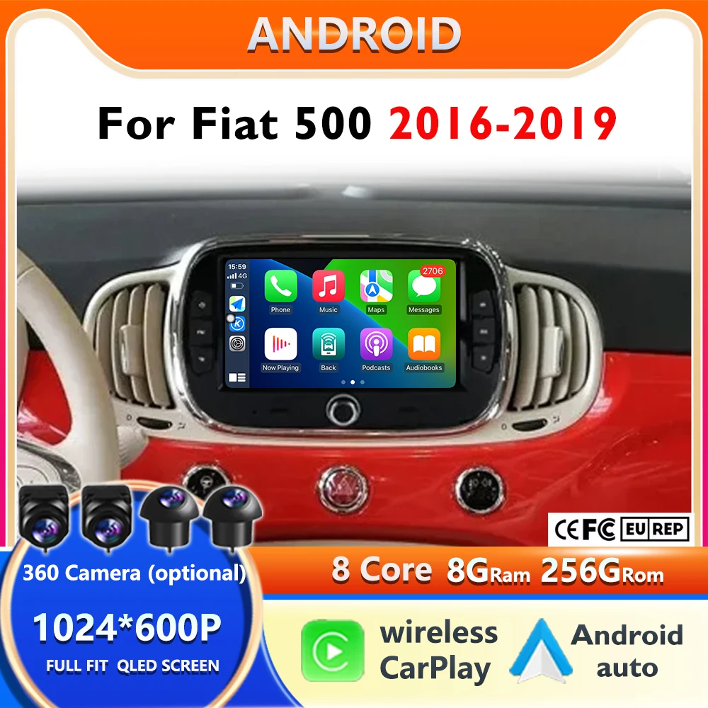 Android16 For Fiat 500 2016 - 2019 Car Radio Multimedia Player Video Navigation Carplay Stereo GPS WIFI DSP Carplay Android Auto
