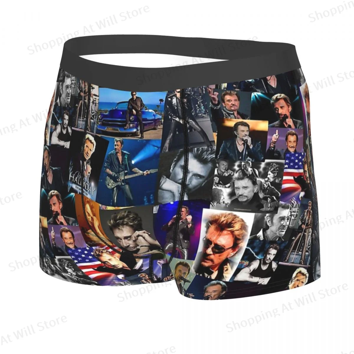 Johnny Hallyday Man\'s Boxer Briefs French Singer Highly Breathable Underpants High Quality Print Shorts Birthday Gifts