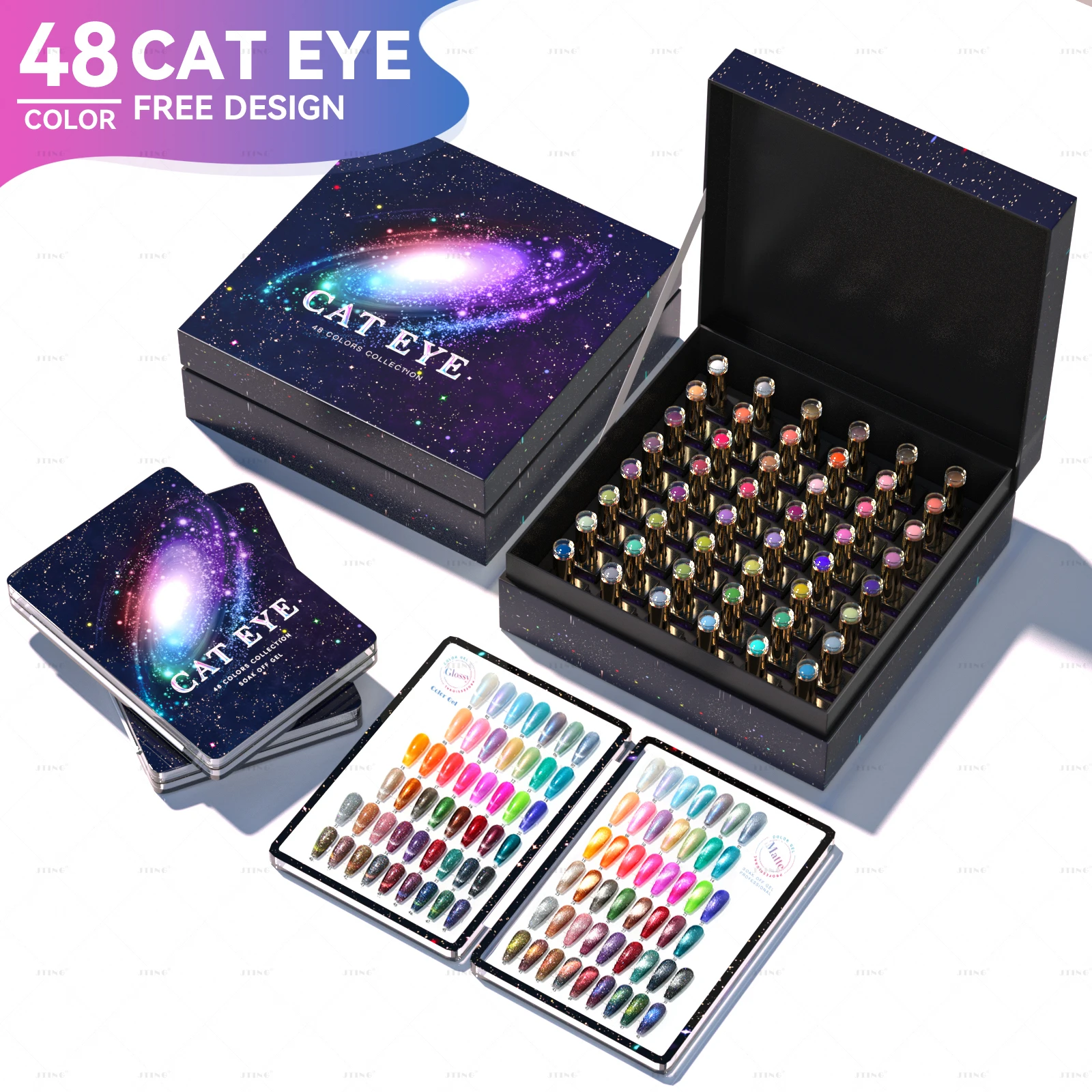 JTING Unique nail brand design popular 48colors cat eye gel polish collection set box with free color book OEM nail supplies