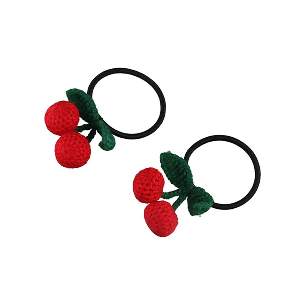 

Lovely Woolen Children Red Cherry Headdress Knitted Crochet Princess Hair Accessories Hair Clip Hair Rope Party