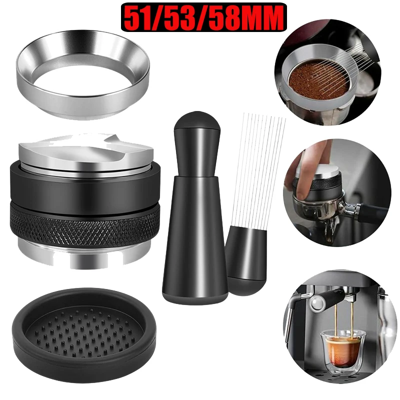 

5Pcs Espresso Accessories Kit Coffee Distributor And Tamper Leveler WDT Tool And Dosing Funnel Set Fits 51/53/58 Mm