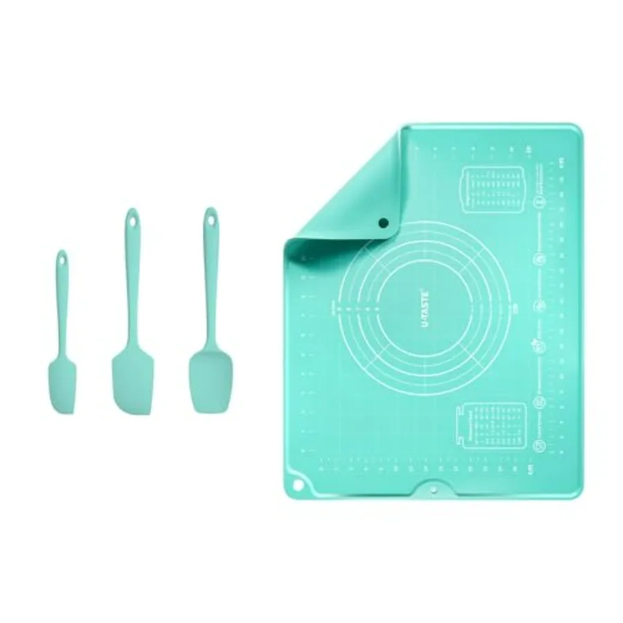 

600ºF Heat Resistant Food Grade Silicone Spatula Set of 3 (Aqua Sky), and 16inx20in Silicone Pastry Mat Food-Grade Non-Stick Dou