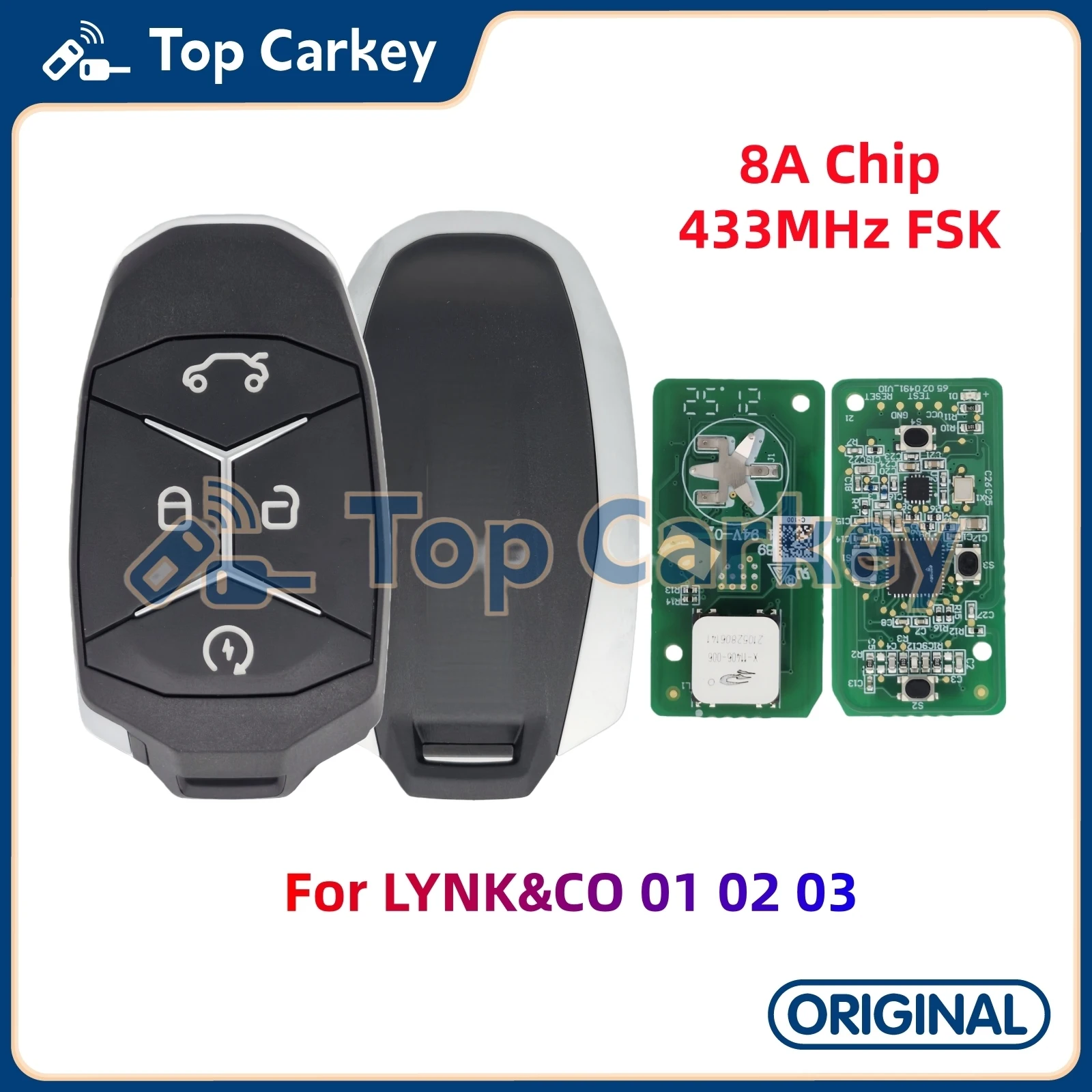 

TopCarkey Original Smart Remote Key 8A Chip 433MHz for LYNK&CO 01 02 03 Car Keyless Remote Key