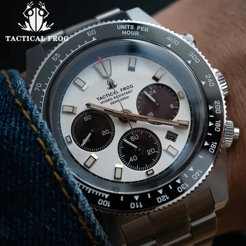 Tactical Frog Men\'s Chronograph Watch VS75 Solar Quartz Movement Waterproof Date Sapphire Crystal C3 Luminous Quartz Wristwatch