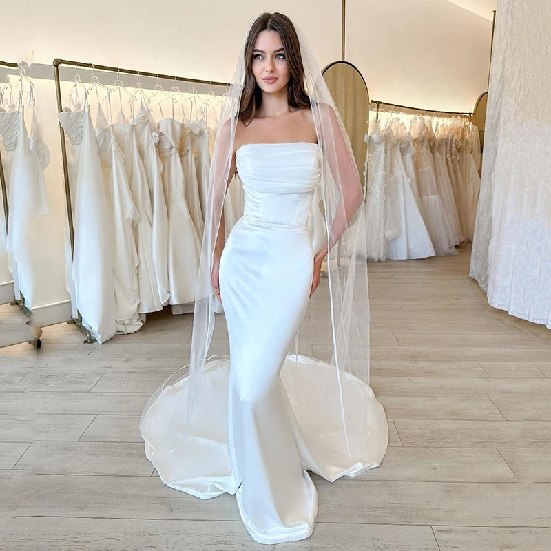 

Mermaid Wedding Dresses Formal Strapless Sweep Train Bridal Dress Boho Beach For Women Robe Customize To Measures Stunning